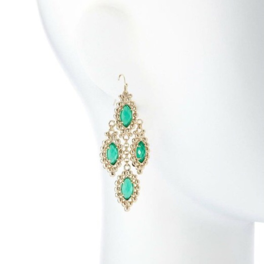 Kendra Scott Fiona Emerald Green Chandelier Gold